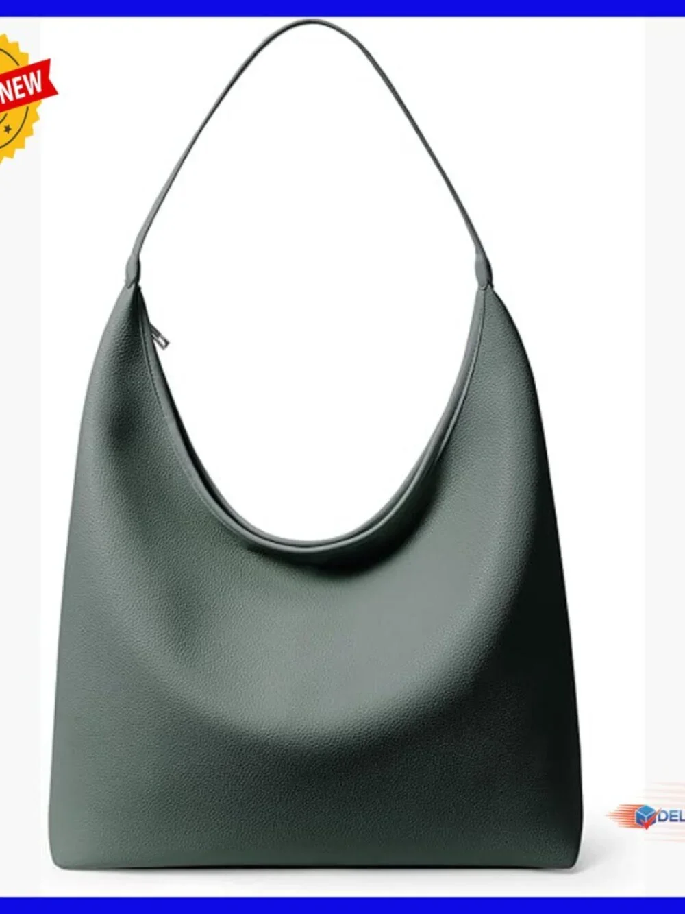 Large Vegan Leather Hobo Tote with Full Zip and Center Divider